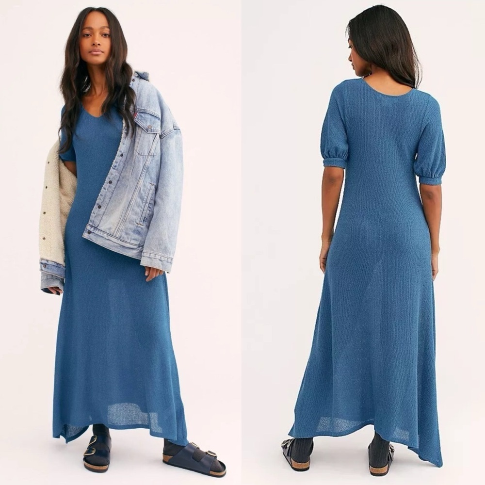 Free People Montauk Maxi Dress‎ Blue Short Sleeve